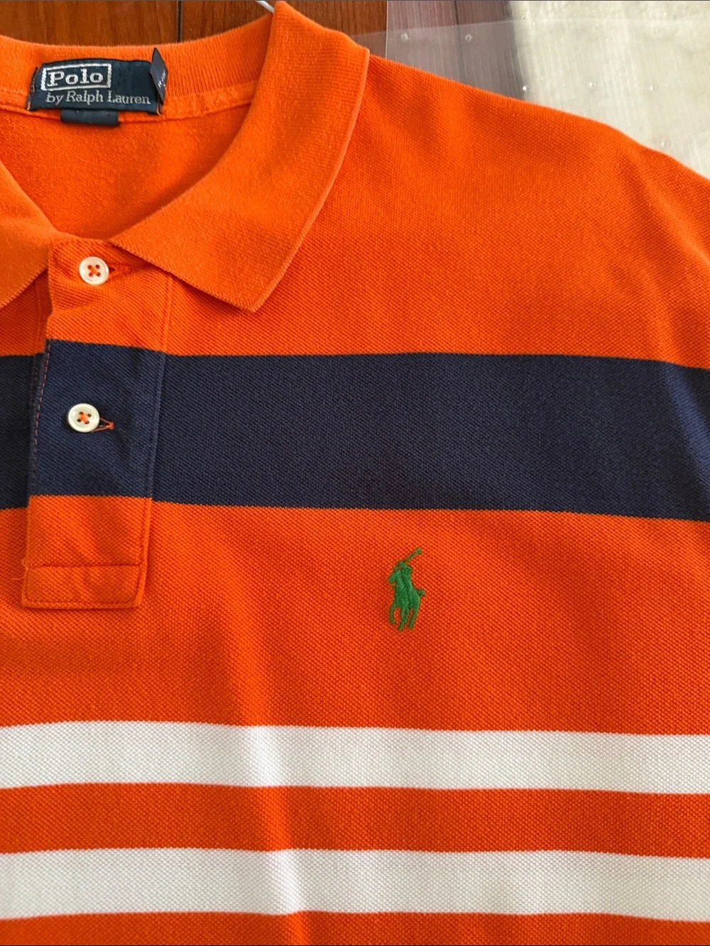 Ralph Lauren Orange Polo with Navy & White Stripes